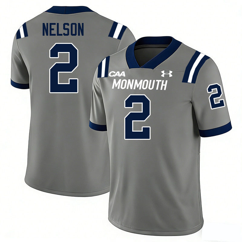 Monmouth Hawks #2 Gavin Nelson College Football Jerseys,Uniforms-Grey